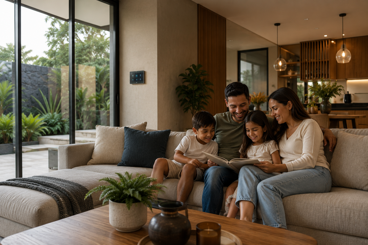 Familia disfrutando su hogar sustentable