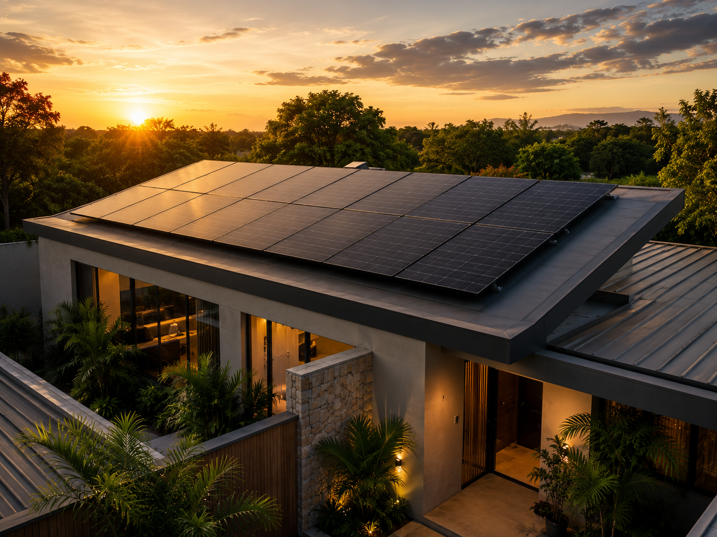 Paneles solares en techo residencial